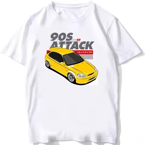 CIVIC EK9 90s Attack Classic T-Shirt Summer Men Short Sleeve Hip Hop Boy Casual Tees JDM Legend Civic Type R EF White TShirts