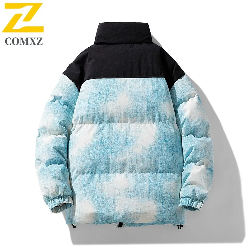 COMXZ 2025 Mens Womens Gradient Color Block Puffer Jacket Hong Kong Street Style Loose Fit Trendy Couple Casual tactics Coat