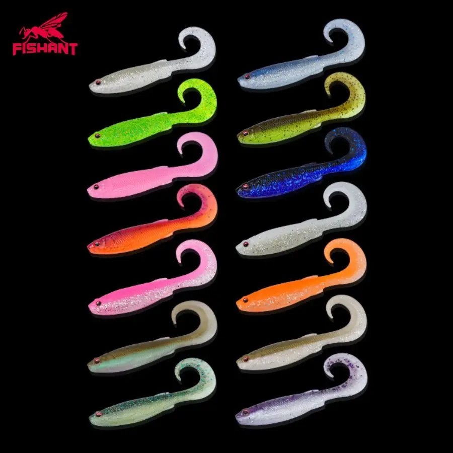Fishant Curly Tail Sinking Soft Lures, 2.5"/2.8" Lifelike 3D Eye Worm Lure for Finesse Fishing Mandarin Bass Texas Drop Shot Rig view 5