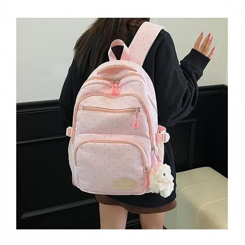 Nylon-Rucksack-Set mit Polka Dots, mehrere Fächer, Reißverschluss, Mädchen-Rucksack-Set, Aufbewahrung von Schreibwaren, Studentenrucksack, Mädchen-Geschenke – Detail 17