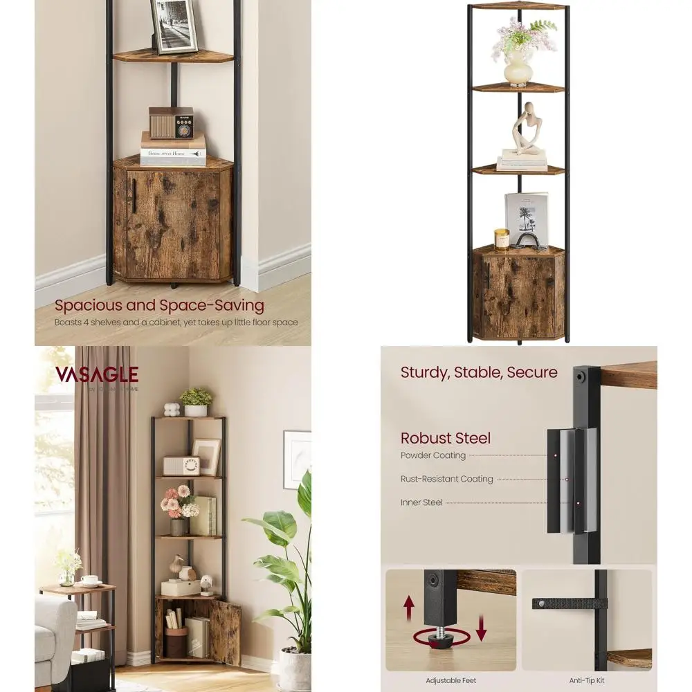 

5-Tier Storage Cabinet, Rustic Brown & Ink Black, Ideal for Living Room, Bedroom, Kitchen, and Bathroom