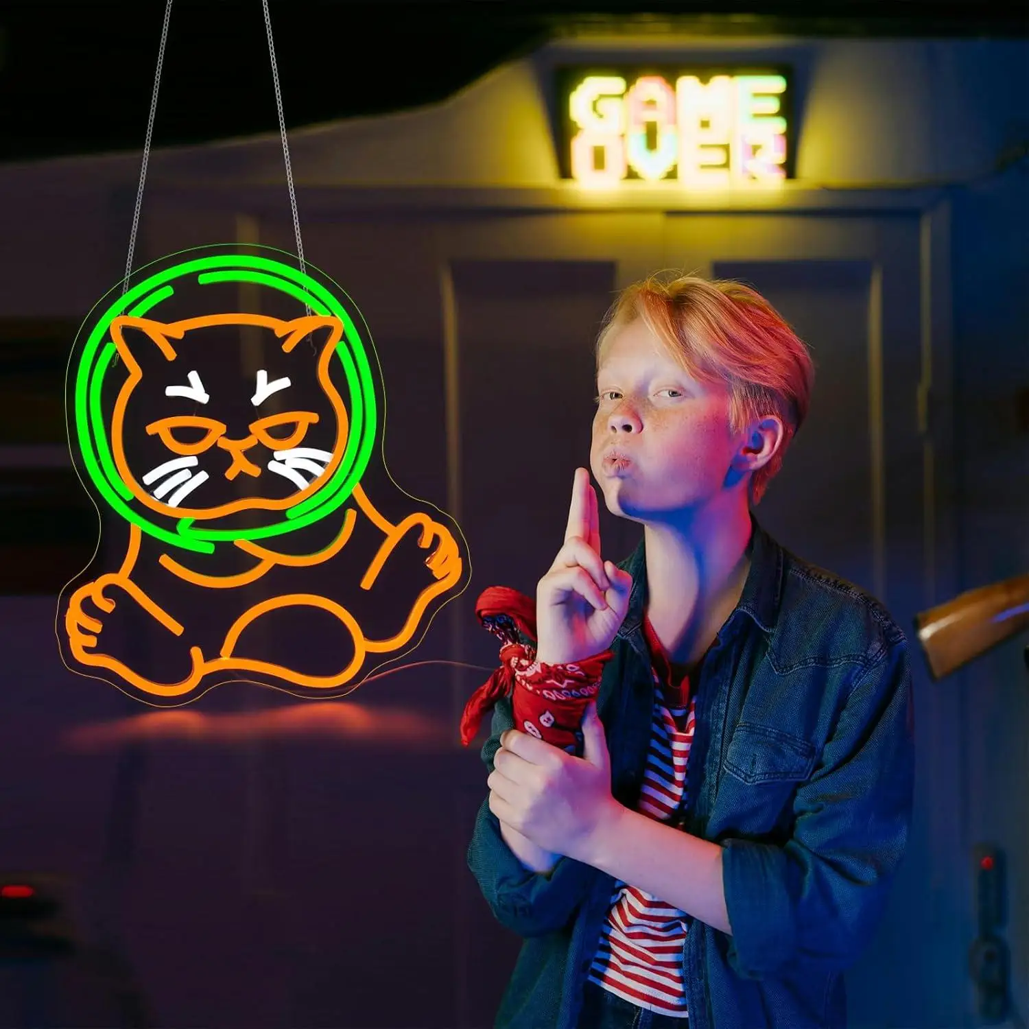 Cat Astronauts Neon Sign Animal USB Dimmab LED Lights for Home Bedroom Garage Bar Tiki Gaming Room Decoration Birthday Gifts