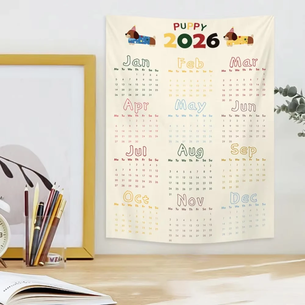 نسيج تقويم الكلاب الملون 2026 - ديكور حائط من البوليستر المتين، تقويم المنزل 2026، مضاد للبهتان، هدية للعطلات والعام الجديد #2