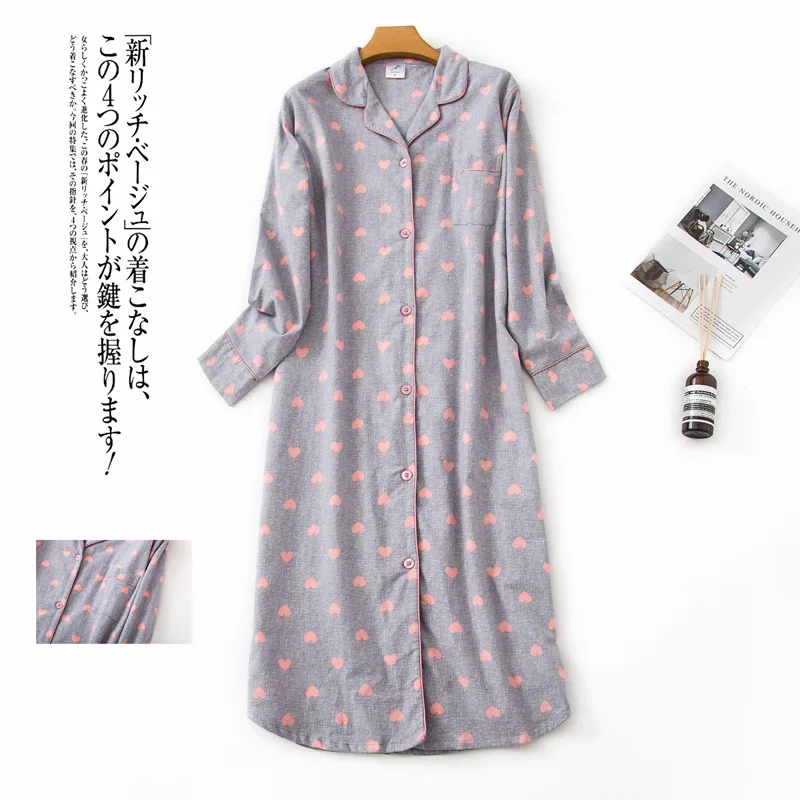 Autumn And Winter Nightgowns for Women Cotton Flannel Long Sleep Shirt Long Sleeve Nightshirt Button Down Pajamas Sleepdress XXL