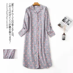 Herfst En Winter Nachthemden Voor Vrouwen Katoen Flanel Lange Slaap Shirt Lange Mouw Nachthemd Button Down Pyjama Sleepdress Xxl