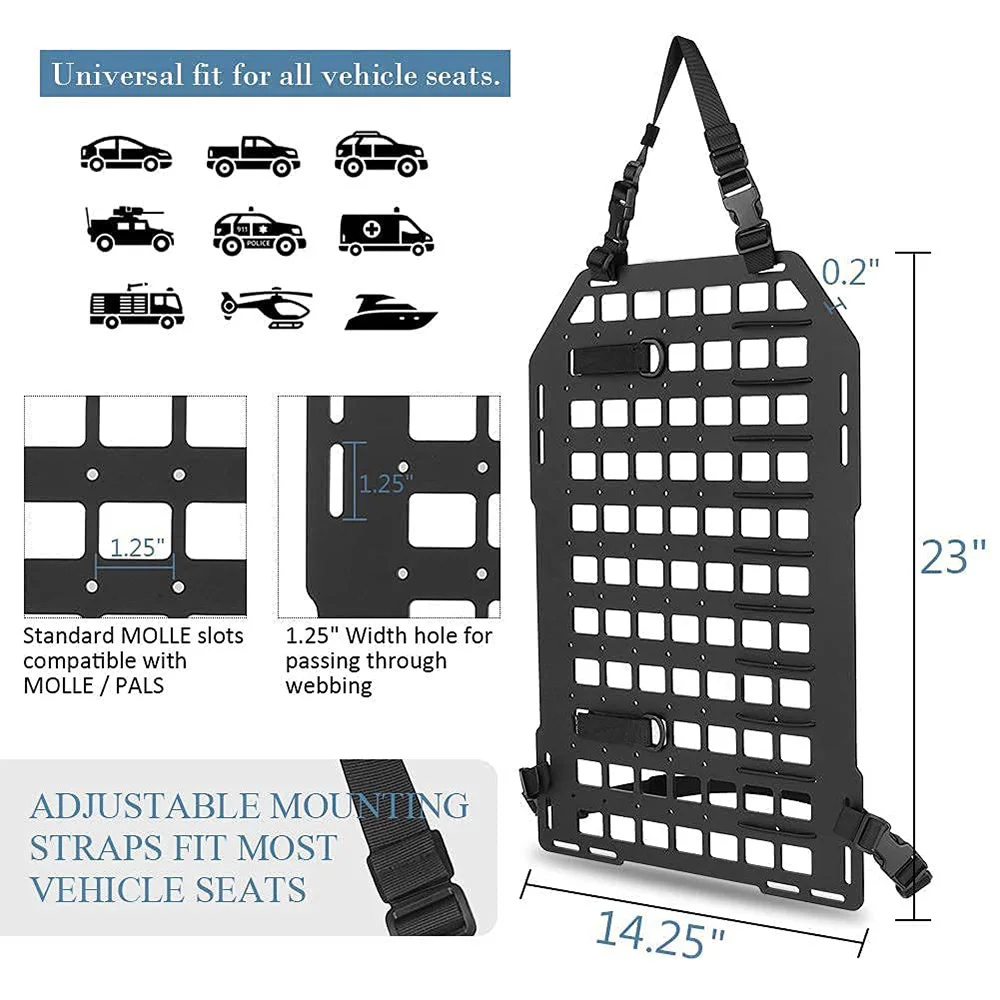 Tactical Car Seat Back Organizer | Rigid Molle Panels for Vehicles | Truck Mount Rack Panel for Tactical Gear Accessories