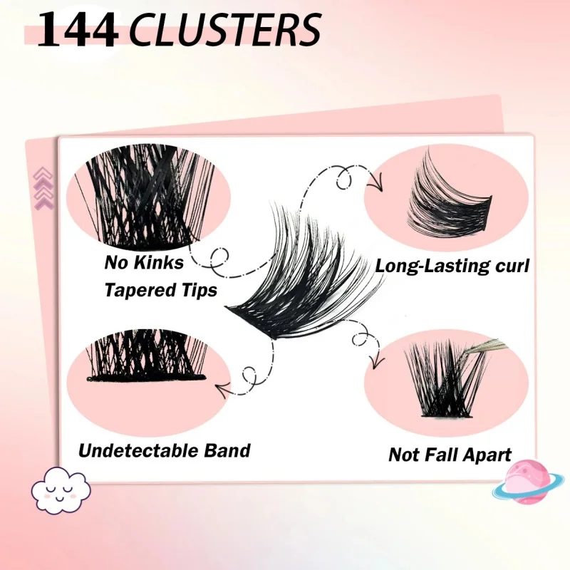 144 Clusters Mink Eyelashes Kit With Waterproof 3D Natural DIY Lash Extension Kit Lash Bond And Seal And Eyelash Tweezers Makeup