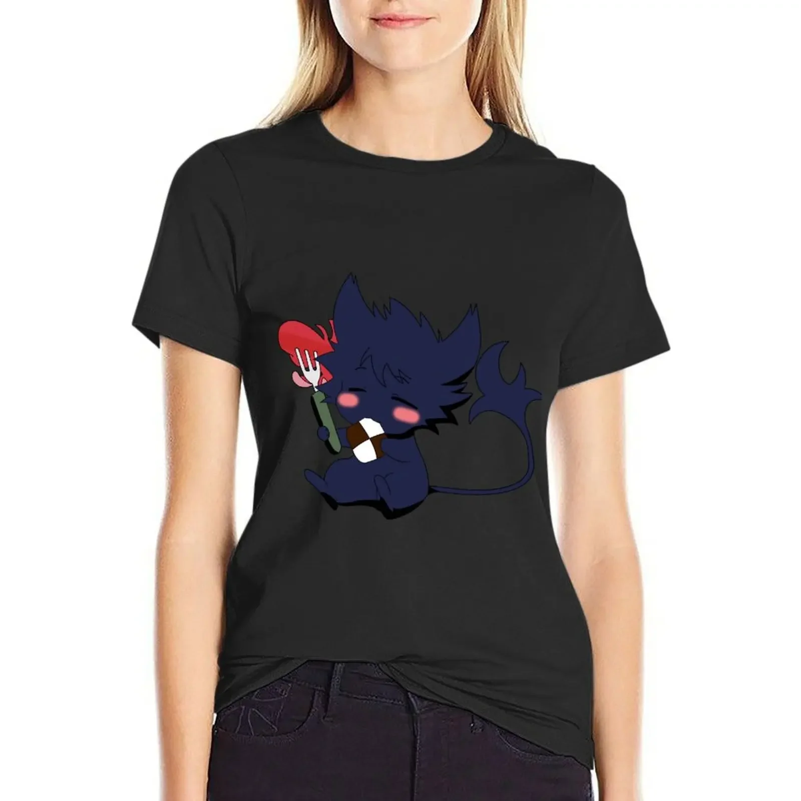 

Servamp Kuro Cute Eating T-Shirt korean fashion Aesthetic clothing plain t shirts for Women loose fit