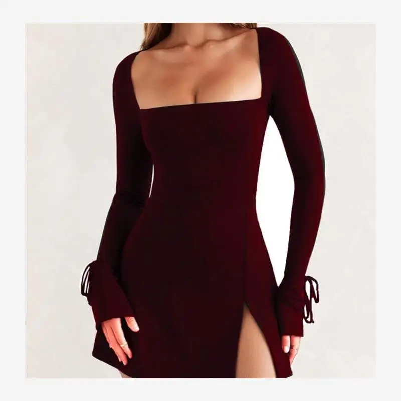 Seksowna długa sukienka bodycon z rozcięciem z boku, o średnim stanie, z miękkiej bawełny, o średniej wydłużeniowości, elastyczna, letnia, kopertowa.