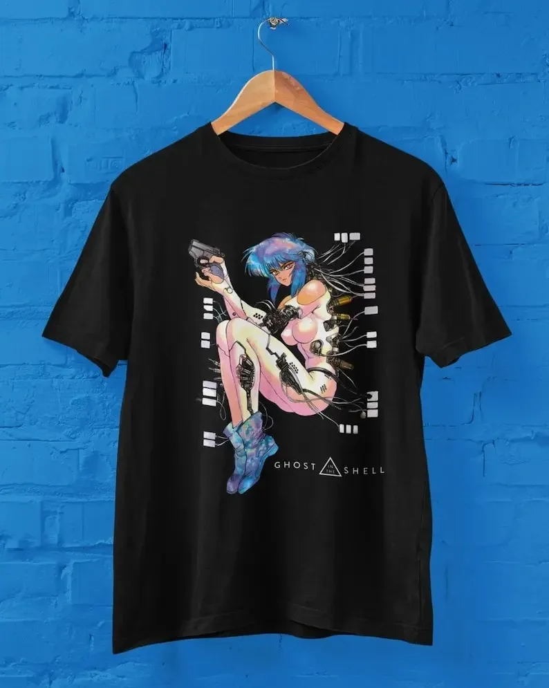 Vintage Harajuku Tops The Ghost in The Shell Anime Crewneck T-shirt Motoko Kusanagi Anime T Shirt Casual Loose Tees Unisex