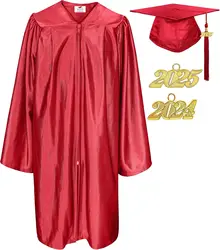 Good Quality Shiny Kindergarten & Preschool Graduation Gown Cap Tassel 2024 & 2025 Charm schoolgirl uniform for kids Red