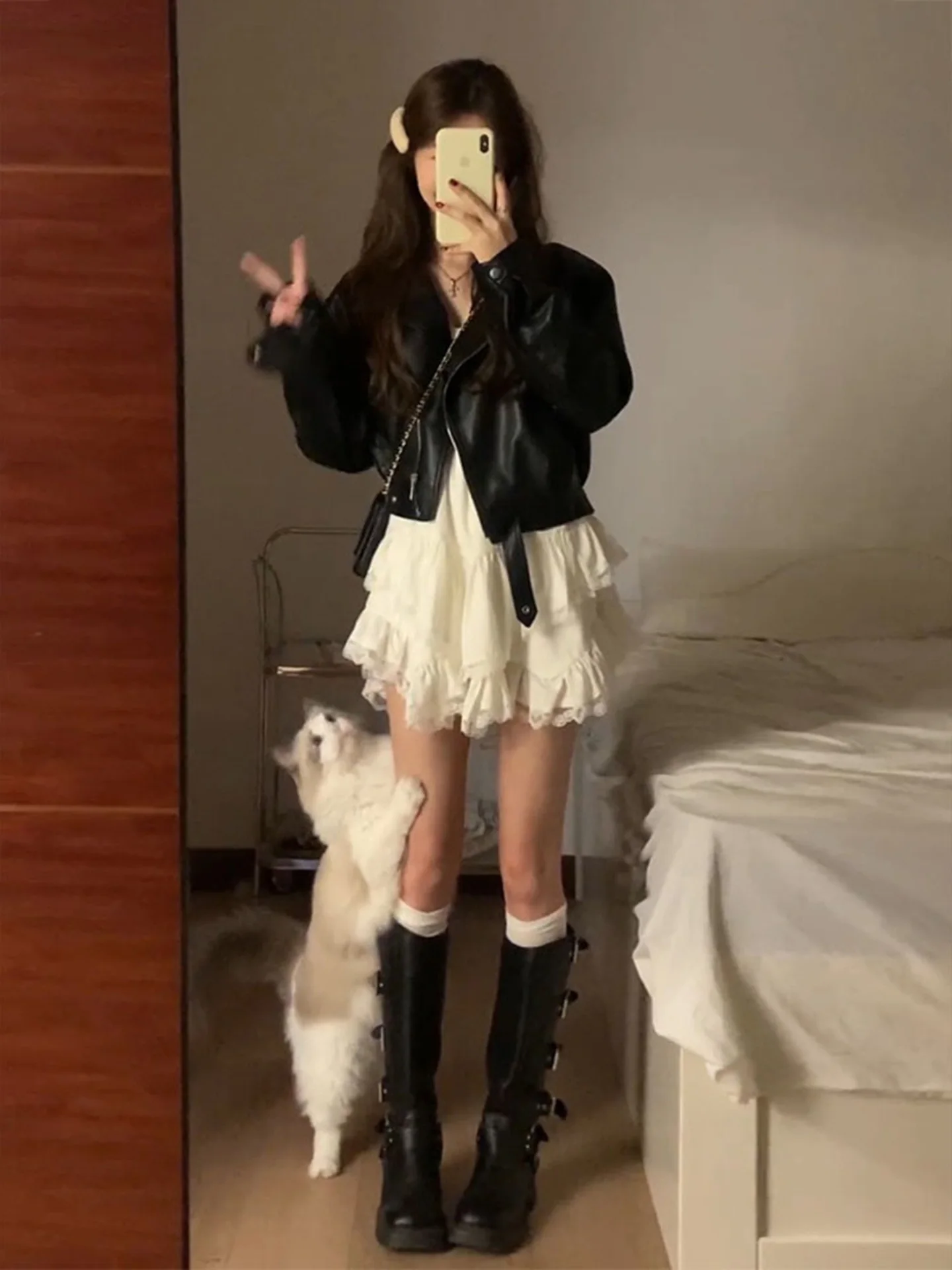 Bla PU 가죽 자켓 여성용 레트로 아메리칸 슬레 스위트 쿨 바이커 코트 초가을 겨울 소형 사이즈 대형 패션