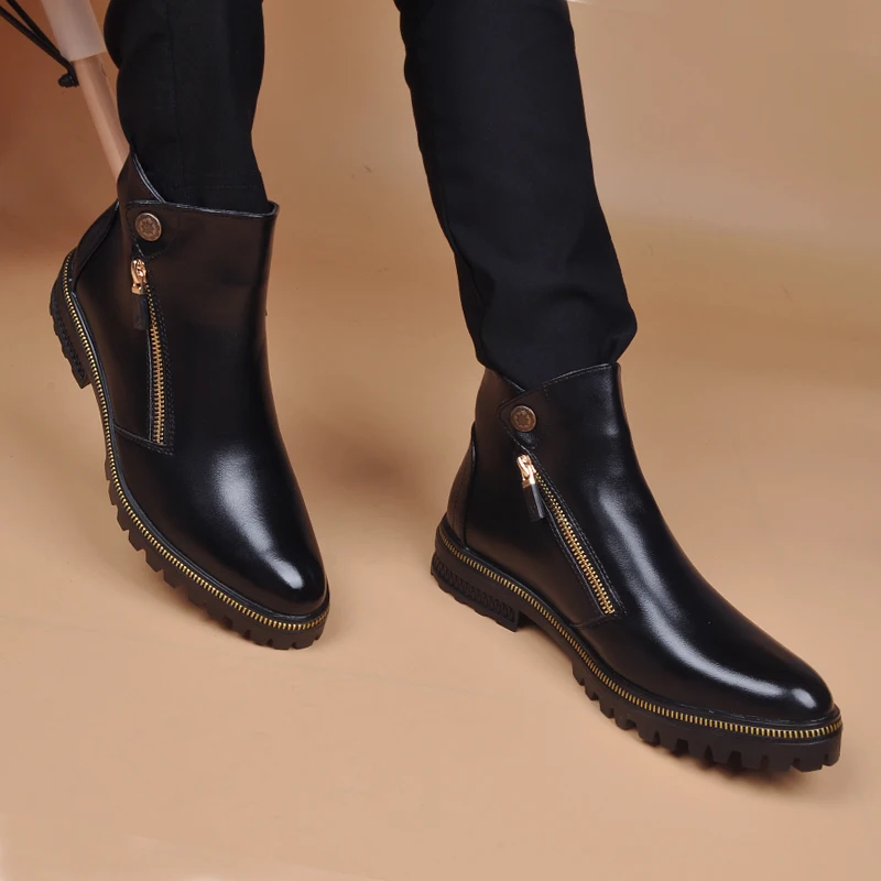 

England style mens fashion chelsea boots black stylish platform shoes cowboy genuine leather boot brand designer ankle botas man