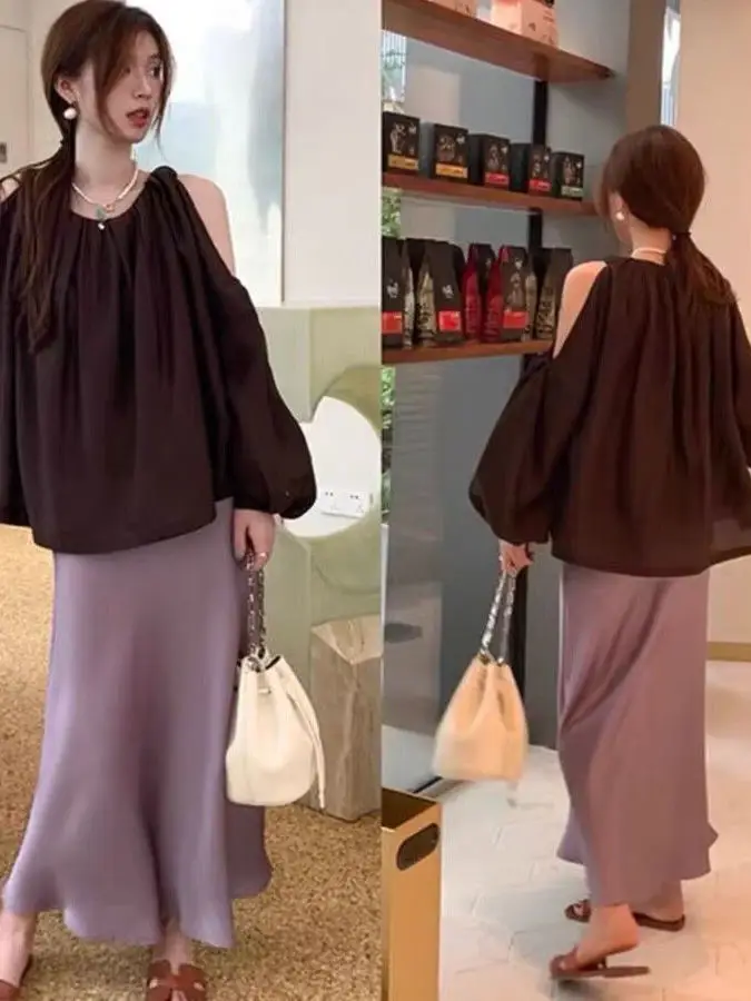 

plus Size 300 Pou Women's Ele Pearl Design Midi Skirt Color A-Line Summer Casual High Waist Korean Sle