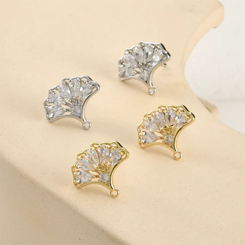 

6 пар ювелирных аксессуаров «сделай сам», лист гинко, циркониевая основа для сережек-гвоздиков с петлей для женщин, висячие серьги