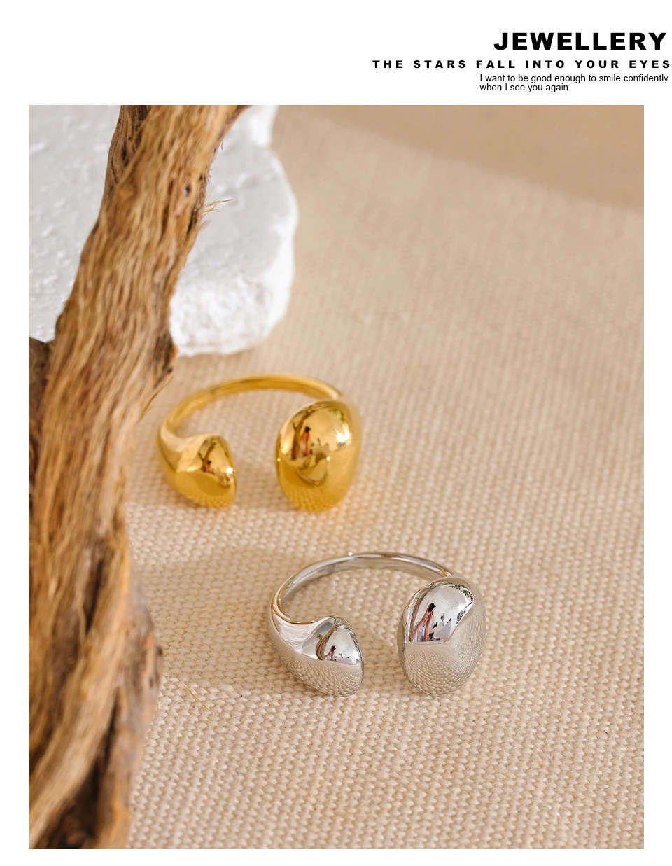 Yhpup Edelstahl, hochwertiger, minimalistischer, täglicher, glatter, modischer, offener, verstellbarer Ring, wasserdicht, galvanisierter Guss-Schmuck – Detail 8