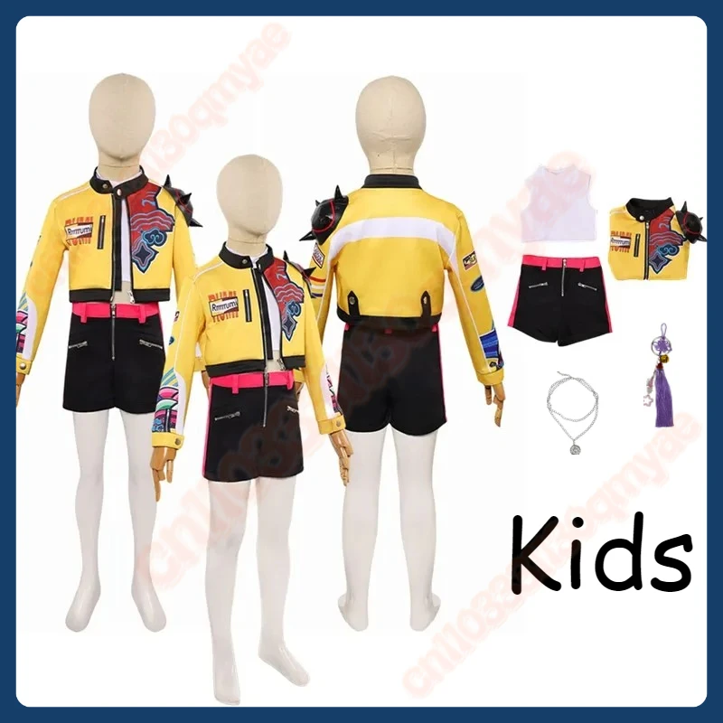 2025 키즈 헌터 루미 코스프레 2025 Kpop Demons 의상 소녀 티셔츠 반바지 자켓 코트 의상 할로윈 카니발 파티 슈트