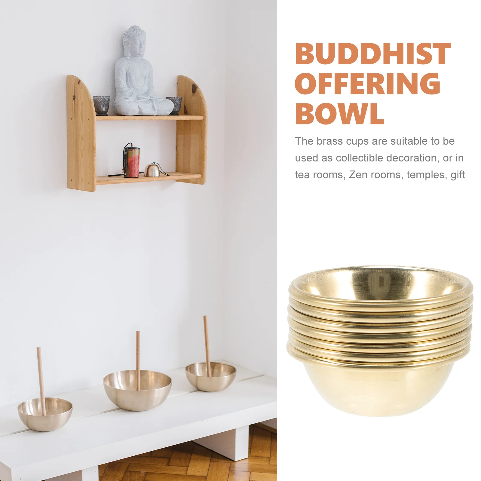 7 Pcs Brass Bowl Tabletop Holy Cup Cups Buddha Statue Water Offering Offerings