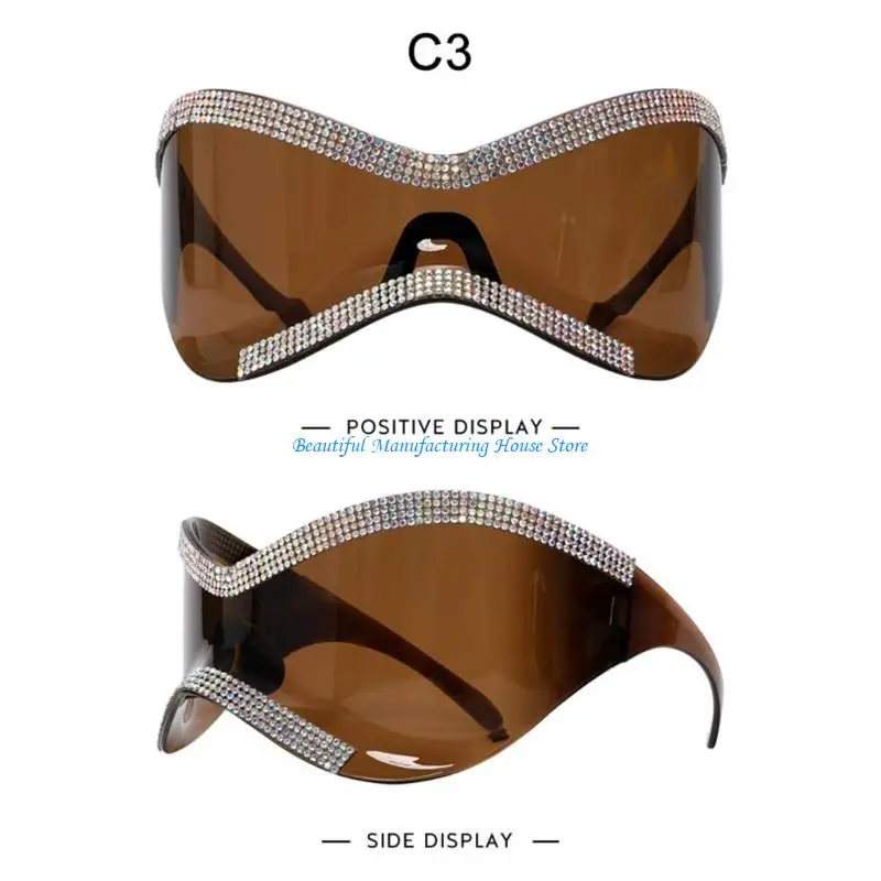 النظارات الشمسية E56A الشرير النظارات الشمسية حجر الراين المتضخم y2k النظارات الشمسية الرياضية المتضخم