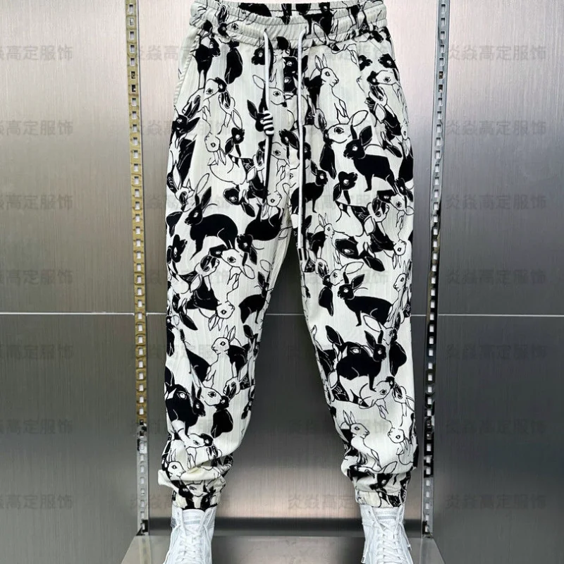 

Spring Summer Thin Ice Silk Sports Casual Men's New Loose Versatile Tie-fitting Nine-point Haruna Carrot Pants