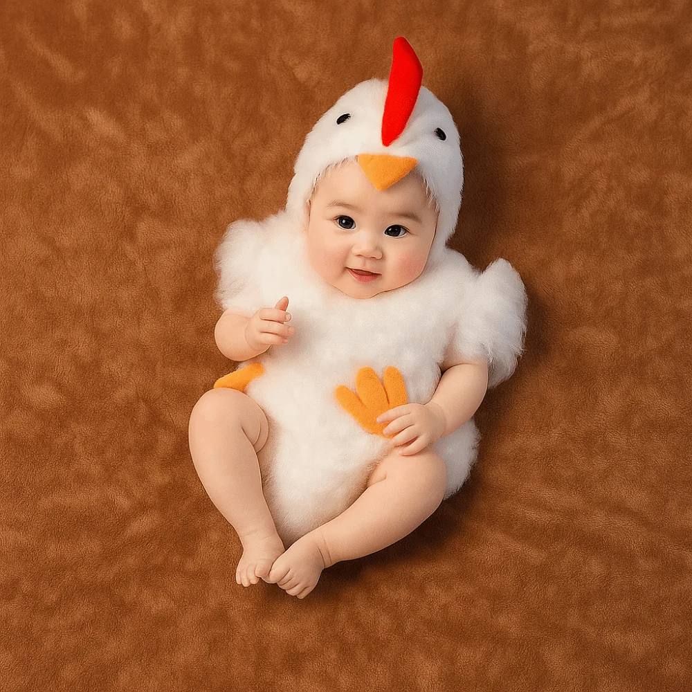 

Creative Chicken Baby Photography Suit Furry Romper Cute Design Chick Newborn Baby Costume Bodysuit Hat Set Unisex Animals