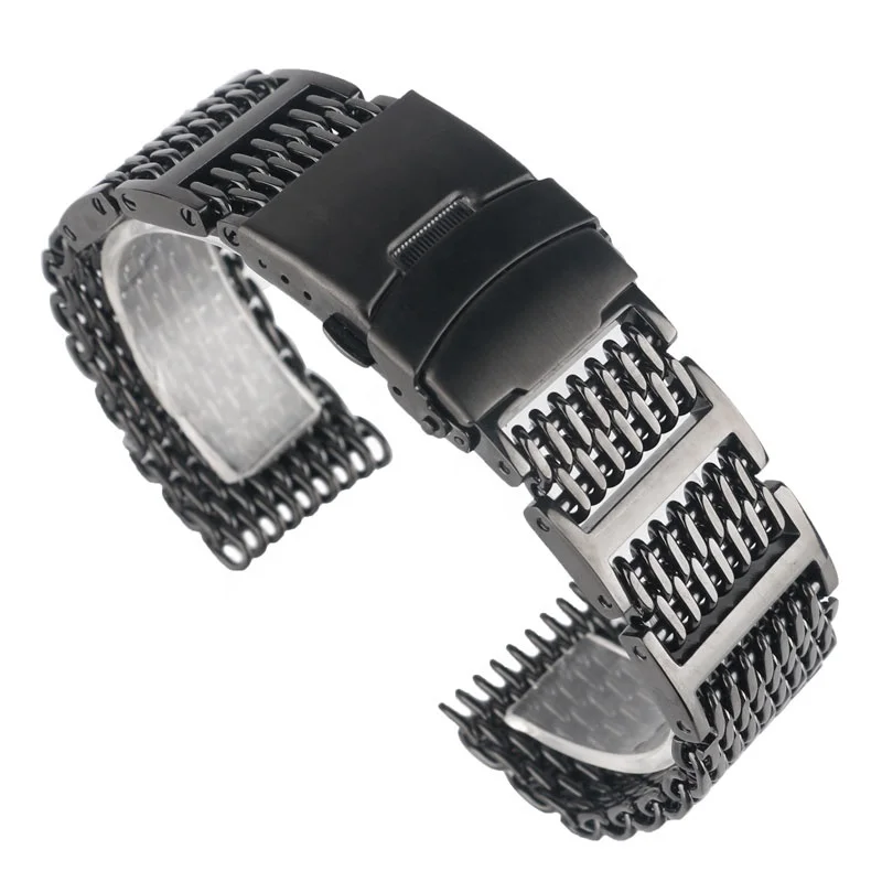 juelong-304-316l-stainless-steel-metal-watch-strap-band-luxury-shark-mesh-watch-bracelet-black