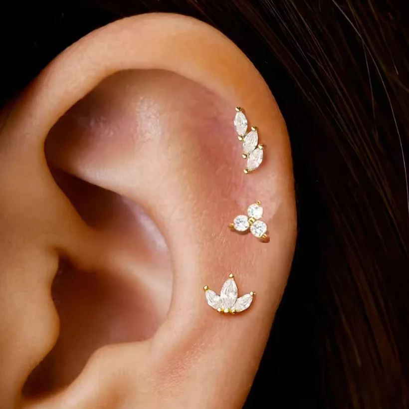 3PCS Stainless Steel Gold Color Crown Stud Earring Set For Women 14K Gold Plated Crystal Zircon Unique Horse Eye Earring Jewelry