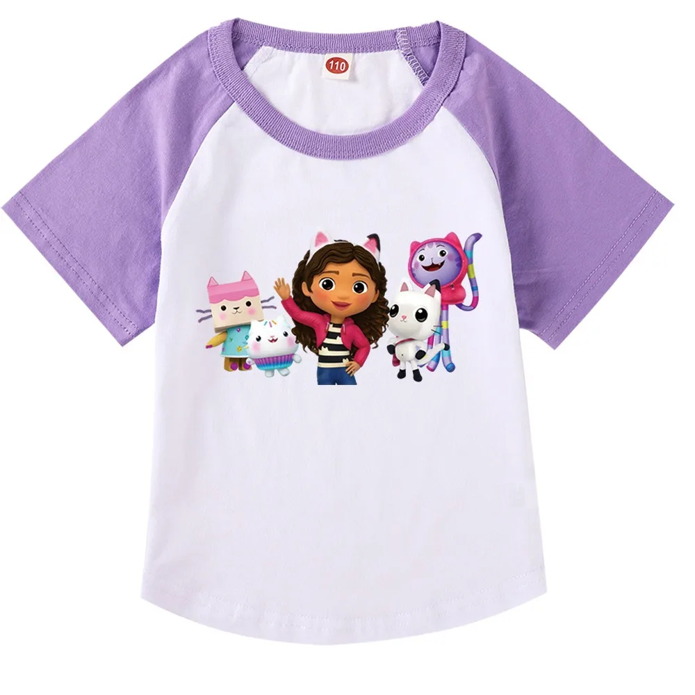 Kawaii Gabby Doolhouse T-shirt Kids Summer Tee Baby Girls Gabi Chat Clothes Children Short Sleeve Tops Boys Birthday T Shirts