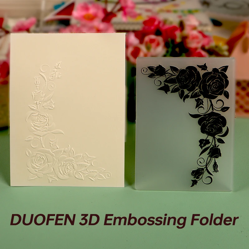 DUOFEN Crafts plastic 3D embossing folder embossing rose flower mold Christmas Birthday mothers day wedding