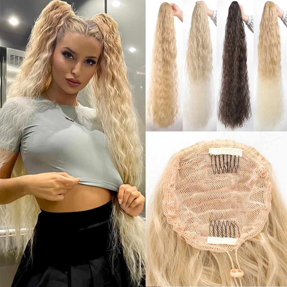 36 Inch Synthetic Long Drawstring Ponytail Extension for Women Curly Wavy Clip in Ponytail Hair Extensions for Daily Party Use