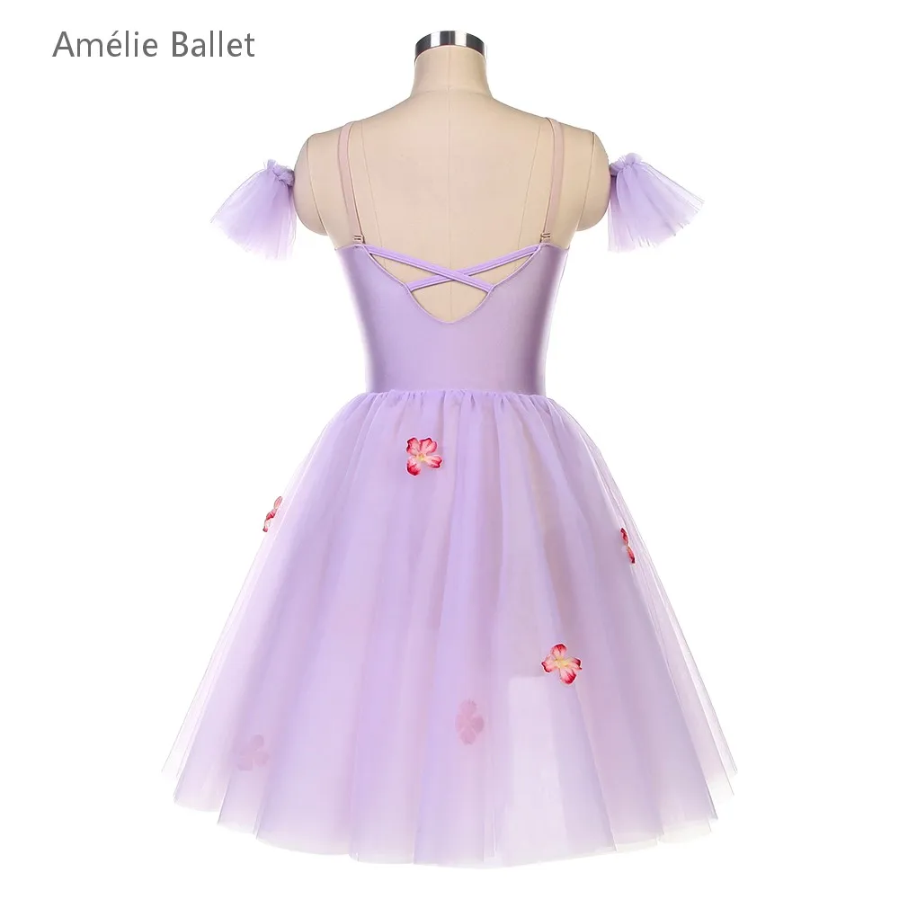 Costumes de Ballet pour filles adultes, vêtements de danse sur scène, corsage en Spandex lilas avec garniture florale, Costumes de Ballet romantiques, nouvelle collection 25076