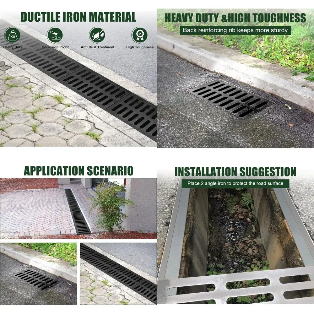 

20x12 Inch Ductile Iron Trench Drain Grate - Heavy-Duty Outdoor Drain Cover for Garages, Factories, and Parking Areas