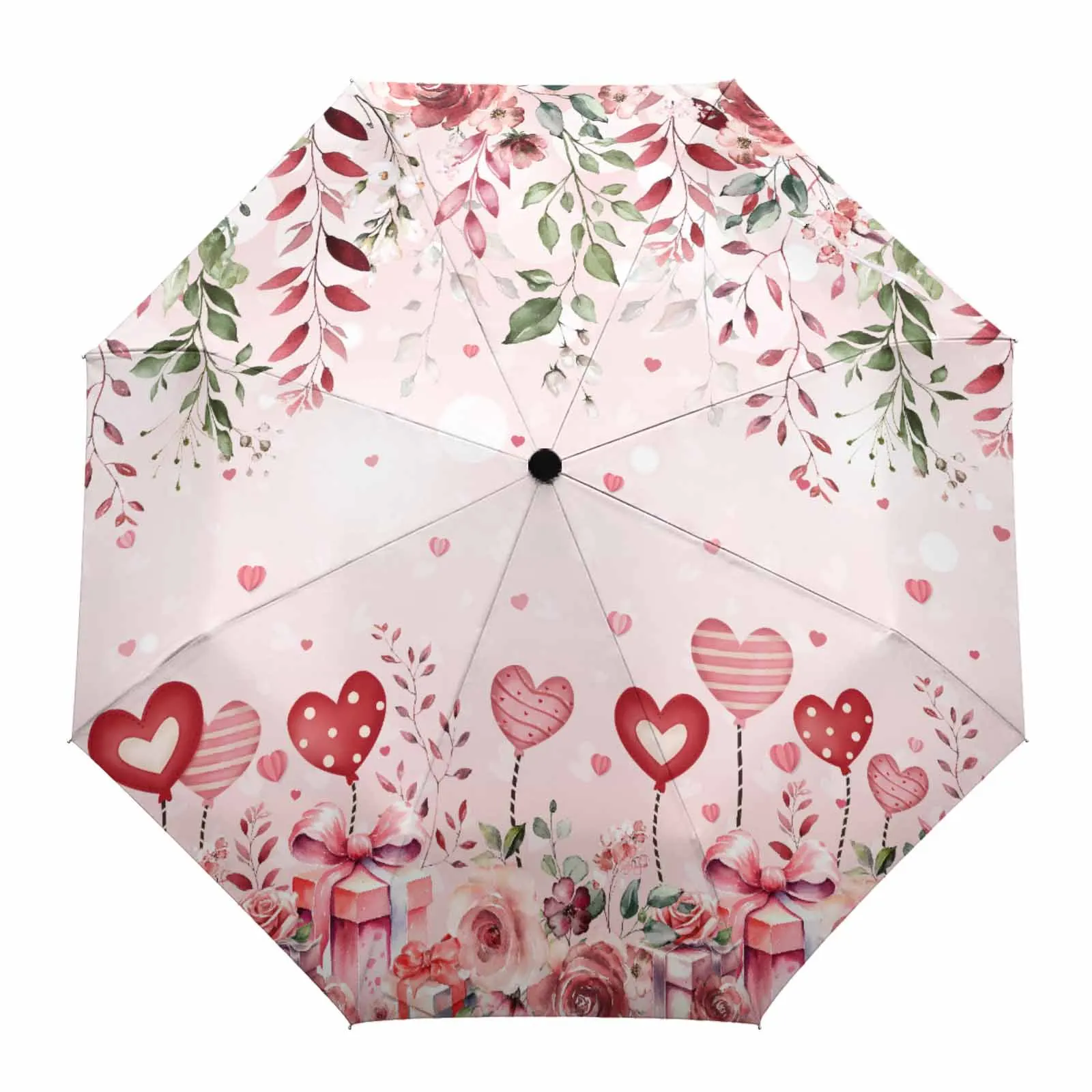 Valentine'S Day Rose Leaf Plant Flower Love Gift Outdoor Fully-automatic Folding Eight Strands Umbrellas for Adults Umbrella