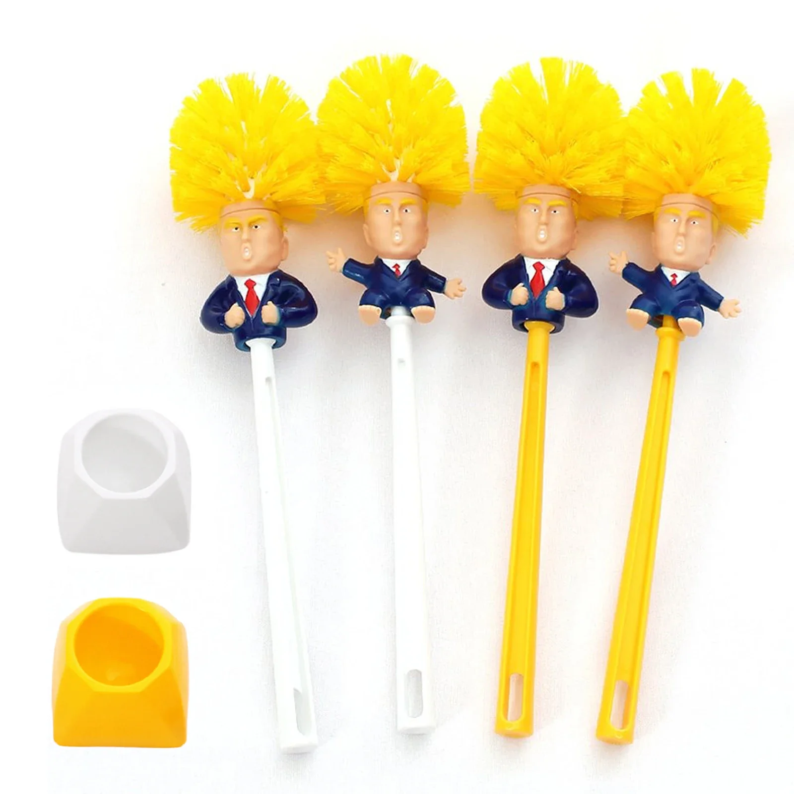 Cartoon Toilet Brush Holder Plastic Trump-up Base Yellow/White Open Arms set Funny Gag Creative Gift clean Bathroom Tiles Clean