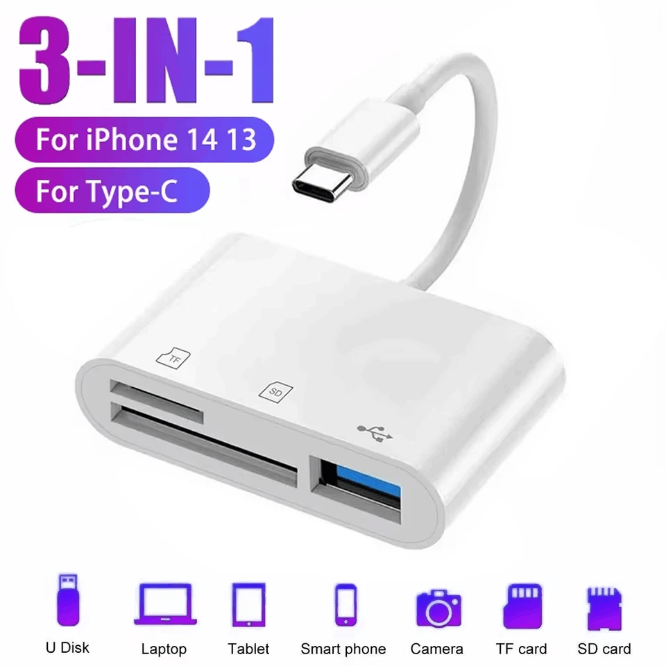 1-3 PCS Type C OTG Adapter TF/SD Card Reader For iPhone Xiaomi Oneplus POCO Cell phone Accessories 3 in 1 USB C to A Connector