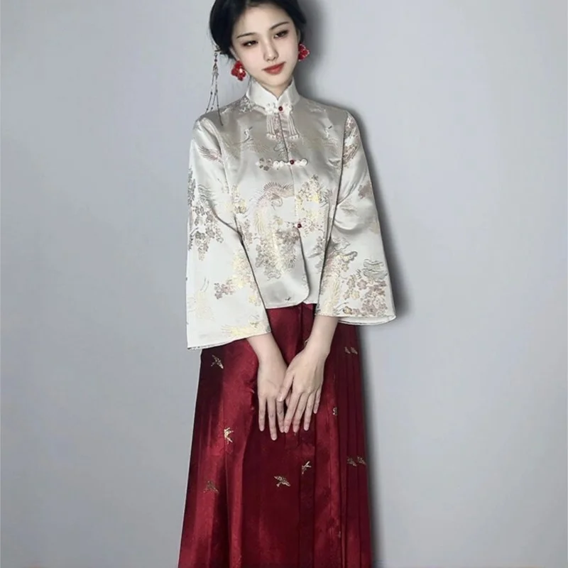 Ming Han-Jupe visage de cheval rouge de style chinois pour femmes, vêtements de mariage trempés, nouveaux vêtements de toast