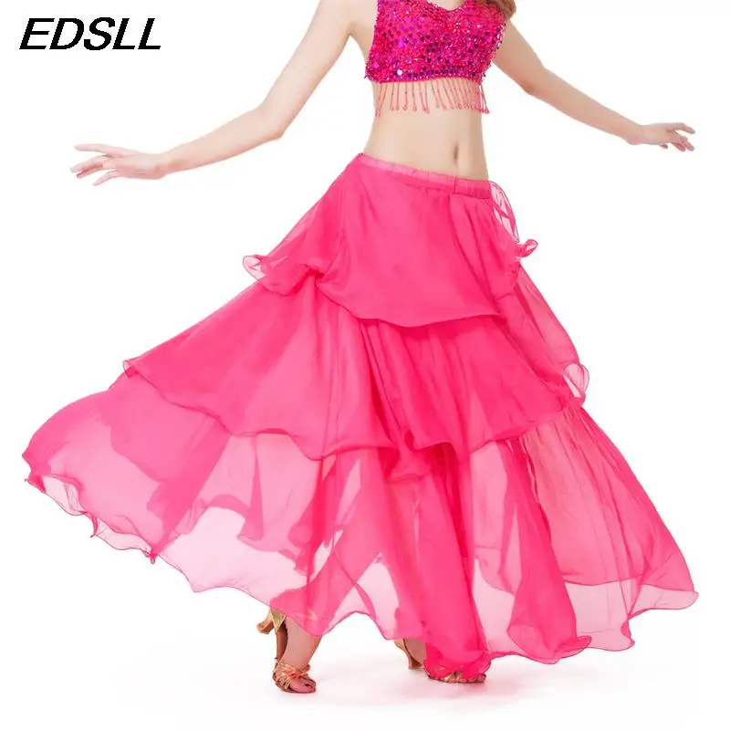 New Pattern Women Belly Dance Big Swing Skirt Adult Chiffon Layered Cake Skirt Oriental Dancing Practice Spiral Skirt