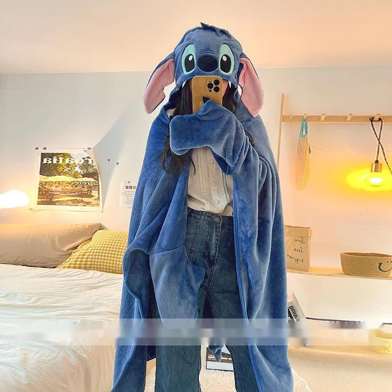 Disney Stitch Plush Winter Blanket Anime Cartoon Funny Home Office Nap Cape Warm Air-conditioning Blanket For Children Adult