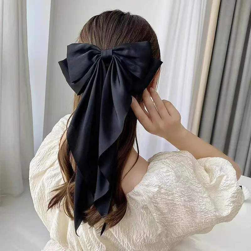 Large Bowknot Hair Clip for Women Girls Solid Color Chiffon Bow Hair Clip Ribbon Hairpin Ponytail Clip Headwear Accessories Gift