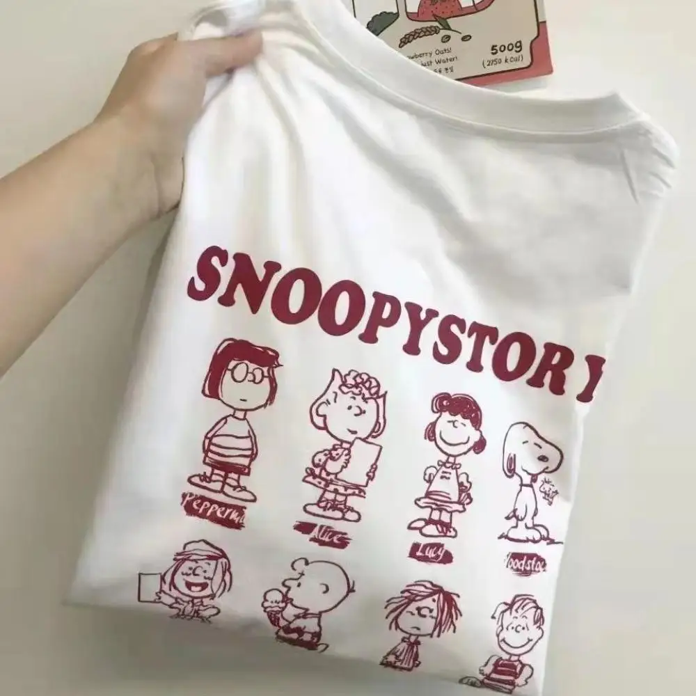 American Retro Snoopy T-Shirt Women Casual Round Neck Short Sleeve Summer Men Loose Oversiz Tees Shirt Anime Couple Clothes Gift