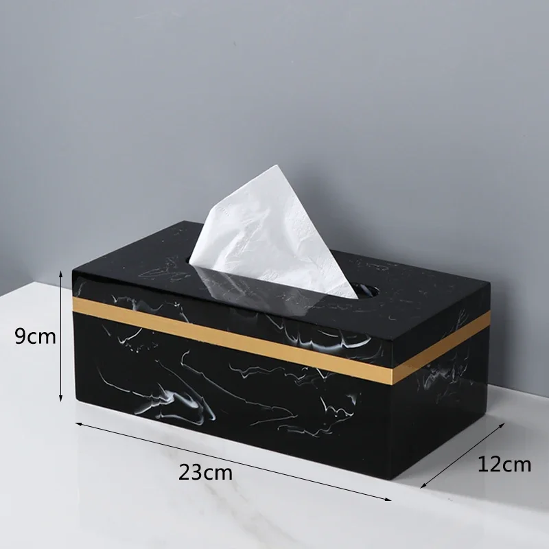 Phnom Penh Marbling Resin Tissue Box Creative Light Luxury Napkin Box Black White Home Living Room Bedroom Hotel Decoration, 1Pc