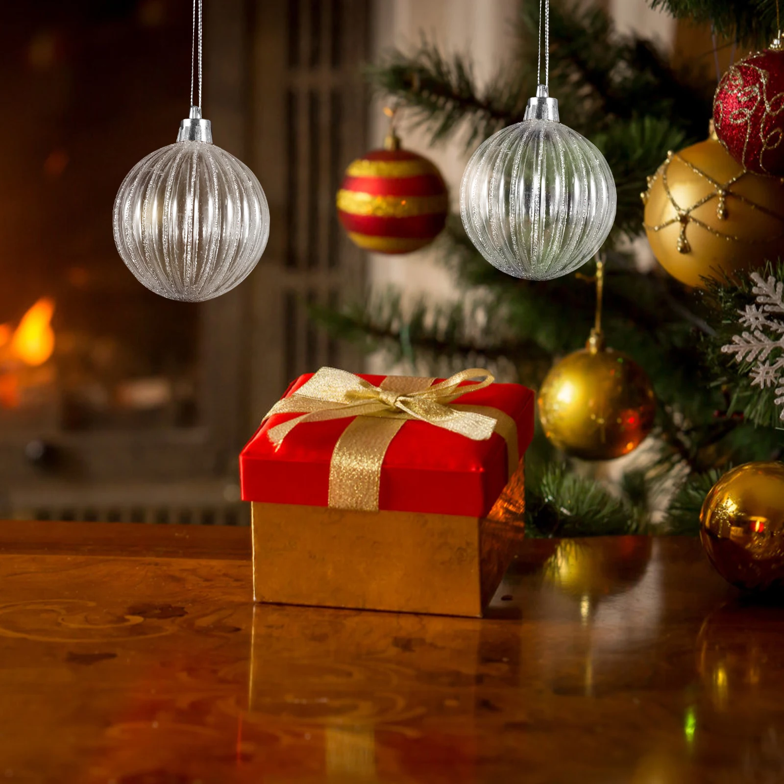 

6Pcs Christmas Ball Pendant Xmas Tree Hanging Decoration Plastic Ornaments for Home Office Cafe Decor Christmas Ornaments