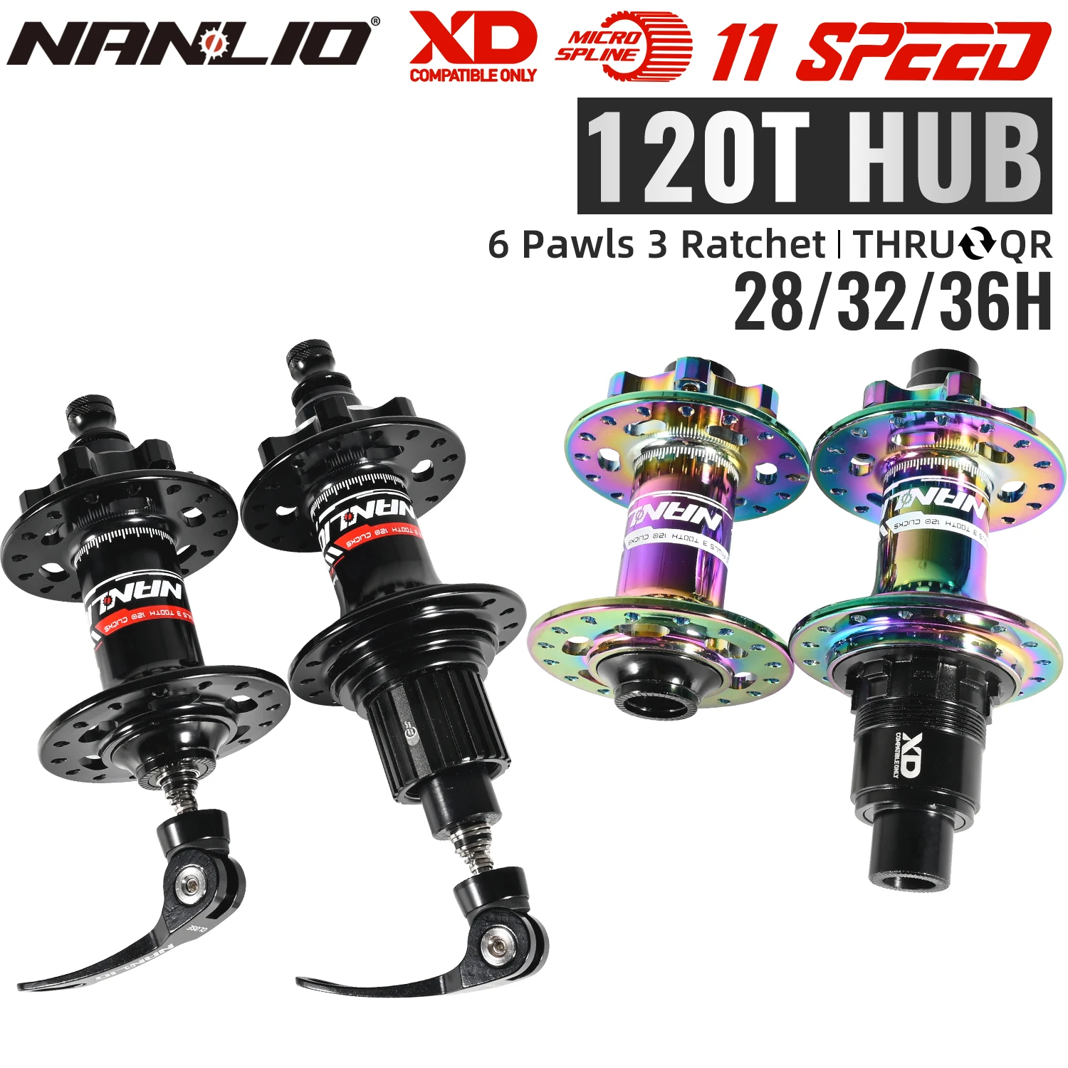 

NanLio Bicycle hubs XM820 Mountain Bike Hub 28/32/36 Holes Alloy 6 Pawl 120T K7 8 9 10 11 12 Speed Sealed Bearing Hub noise 009