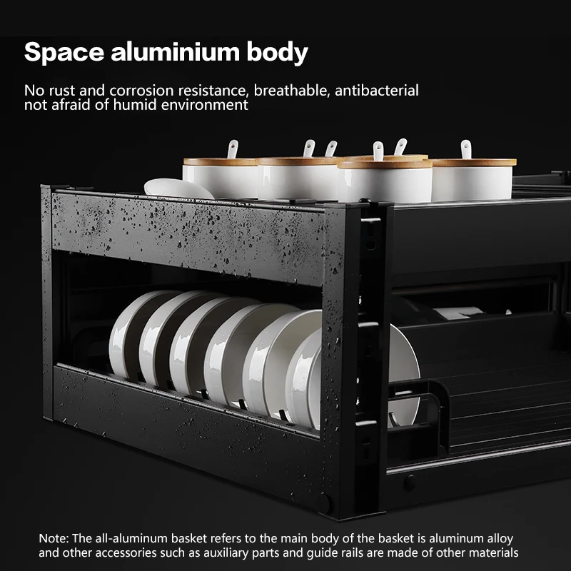 Summit Organizzatore per cassetti per cestini da cucina estraibili a 3 livelli con vassoio per posate, armadio completamente in lega di alluminio per piatti