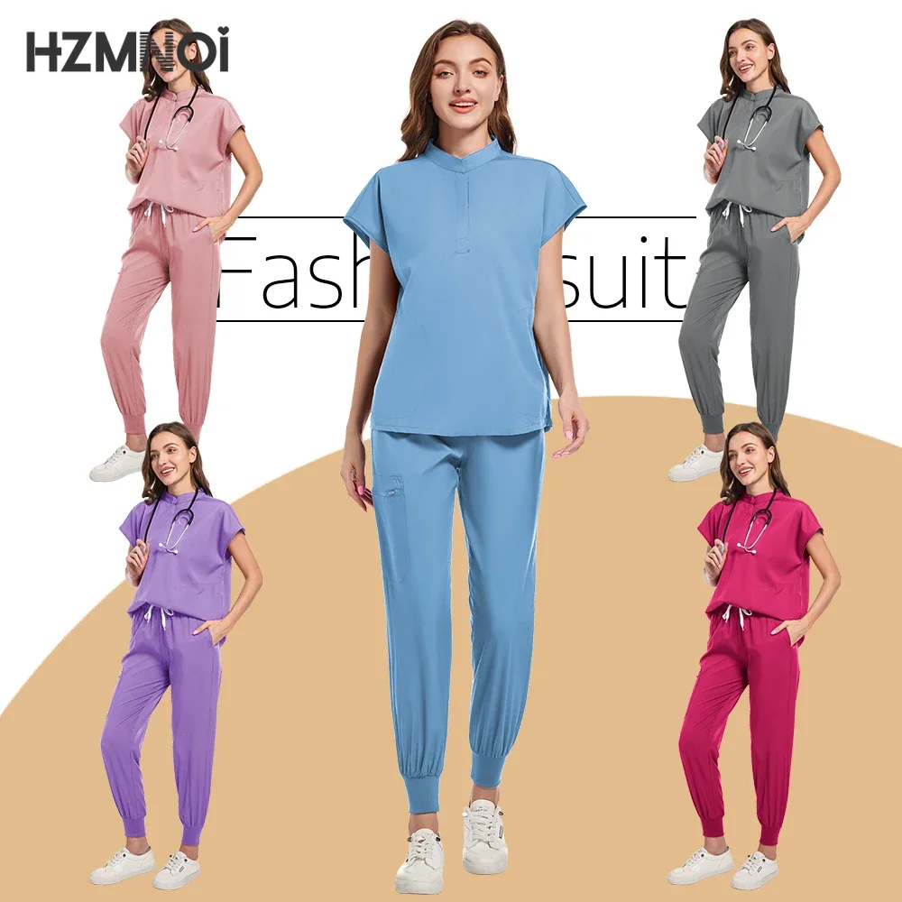 Uniforme médico de Color liso para mujer, uniforme de enfermera, conjunto de ropa de trabajo de clínica elástica, mono de trabajo clínico