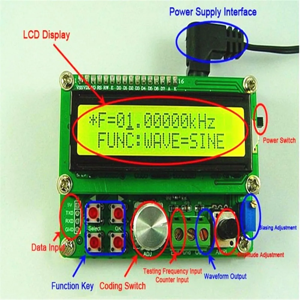 FYE050 DDS Function Signal Generator Frequency Counter Waveform Triangle Sine Square Wave Duty Cycle Frequency Generator Module