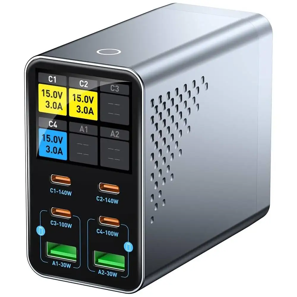 140w-6-port-gan-usb-c-charging-station-with-lcd-smart-display-desktop-fast-charger-for-multiple-devices