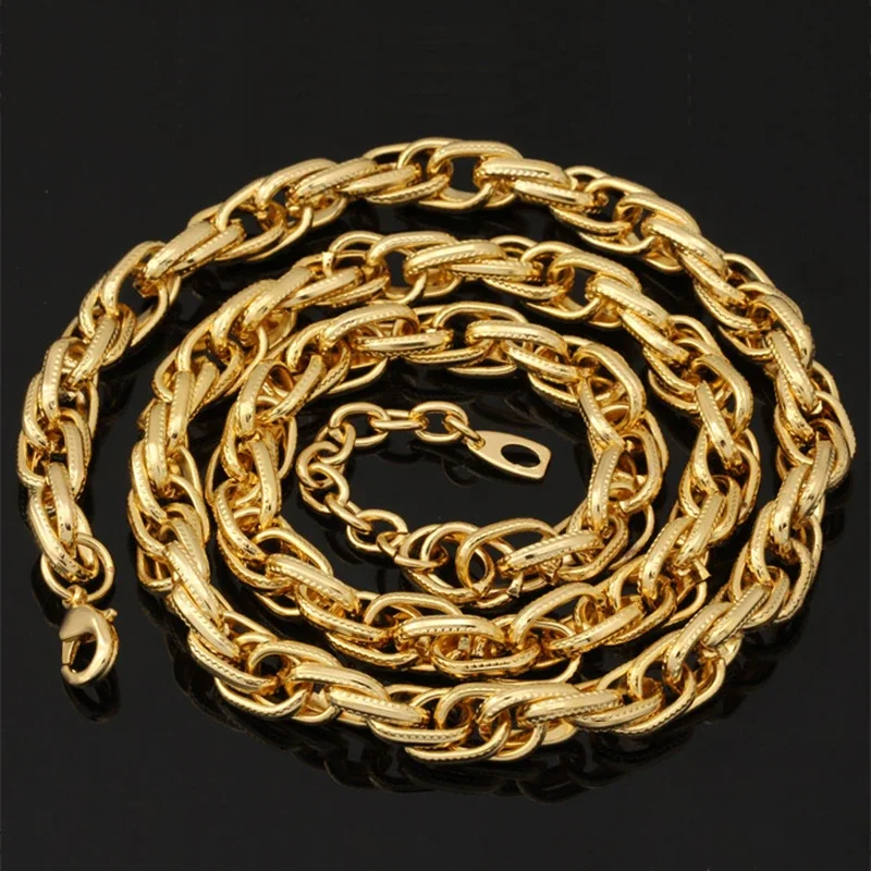 U7 Gold Color Fashion Jewelry Wholesale Trendy Unique 1 CM Wide 2 Sizes Link Chain Necklace Men Jewelry  N332 QC24