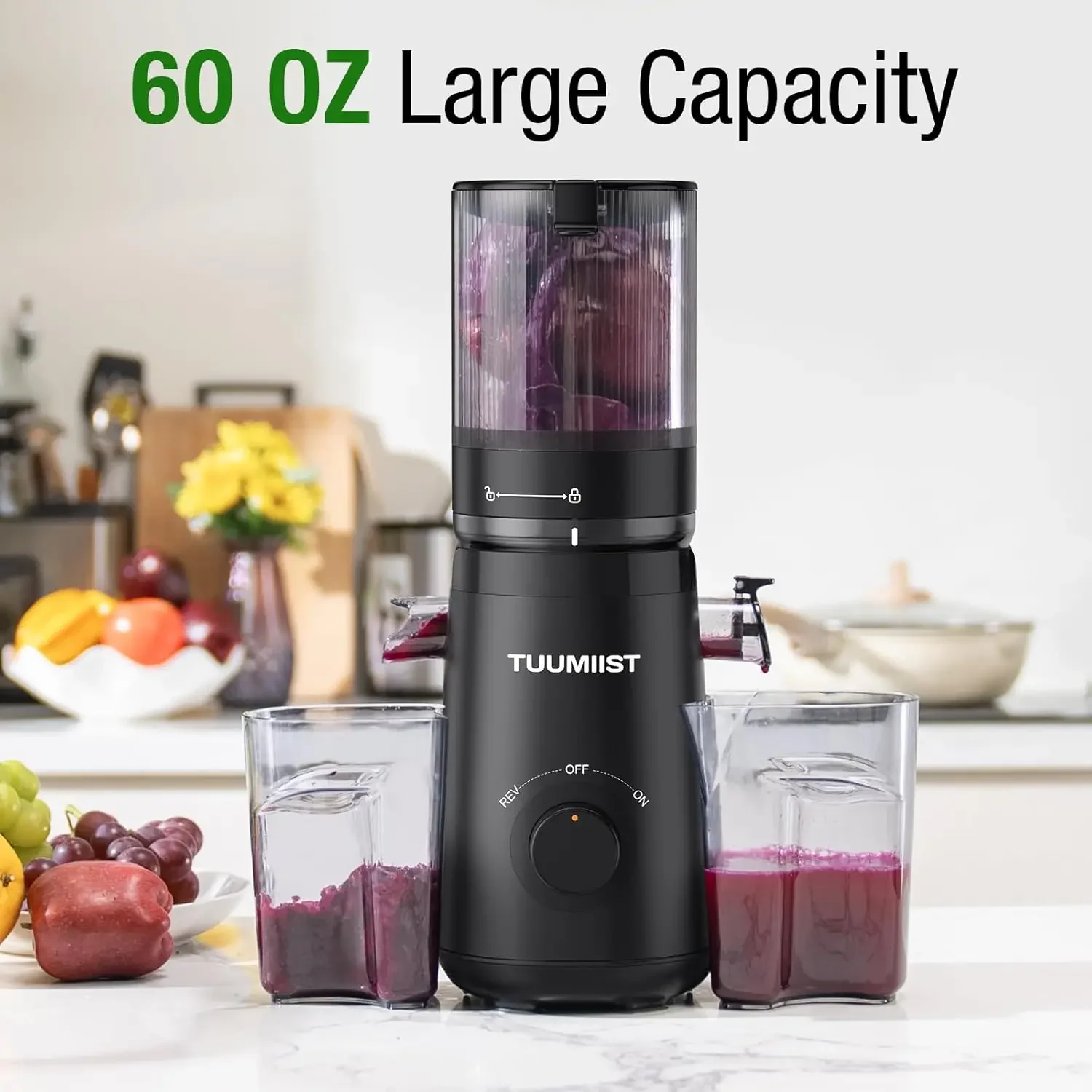 Machines, TUUMIIST Cold Press Juicer with 5.3" Extra Large Feed Chute Fit Whole Fruits & Vegetables Easy to Clean, High Juice Yi