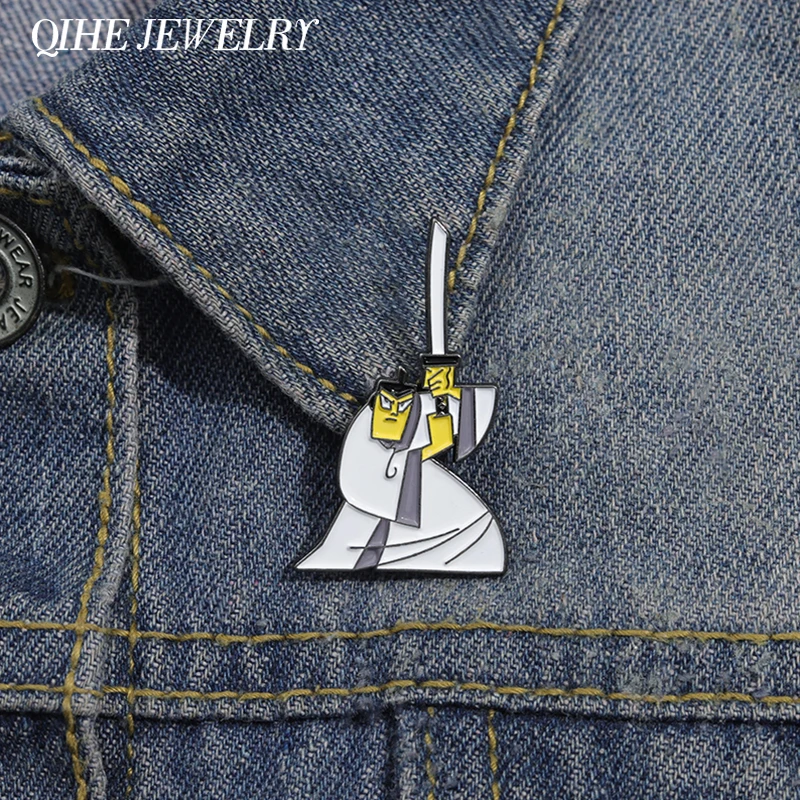 Funny Anime White Clothes Warrior Enamel Pin Custom Adventure Animated Movie Brooches Lapel Badge Jewelry Gifts For Friends